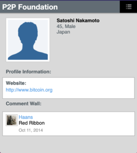 Satoshi Nakamoto'nun P2P Foundation profili